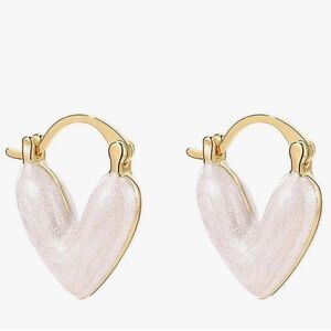 NEW 14K Gold Plated Gold and White Heart Hoop Earrings